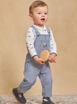 Sergent Major Ensemble, Combinaison & Salopette-Salopette bleue et blanche en twill à imprimé à rayures