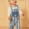 Sergent Major Ensemble, Combinaison & Salopette-Salopette longue bleu et blanc en denim &agrave; imprim&eacute; &agrave; rayures