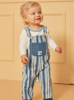 Sergent Major Ensemble, Combinaison & Salopette-Salopette longue bleu et blanc en denim à imprimé à rayures