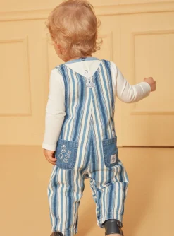 Sergent Major Ensemble, Combinaison & Salopette-Salopette longue bleu et blanc en denim &agrave; imprim&eacute; &agrave; rayures
