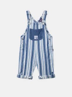 Sergent Major Ensemble, Combinaison & Salopette-Salopette longue bleu et blanc en denim &agrave; imprim&eacute; &agrave; rayures