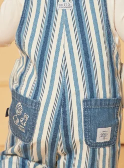 Sergent Major Ensemble, Combinaison & Salopette-Salopette longue bleu et blanc en denim &agrave; imprim&eacute; &agrave; rayures