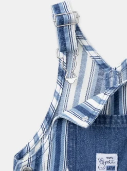 Sergent Major Ensemble, Combinaison & Salopette-Salopette longue bleu et blanc en denim &agrave; imprim&eacute; &agrave; rayures