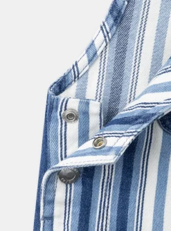 Sergent Major Ensemble, Combinaison & Salopette-Salopette longue bleu et blanc en denim &agrave; imprim&eacute; &agrave; rayures