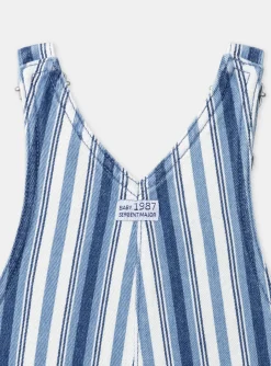 Sergent Major Ensemble, Combinaison & Salopette-Salopette longue bleu et blanc en denim &agrave; imprim&eacute; &agrave; rayures