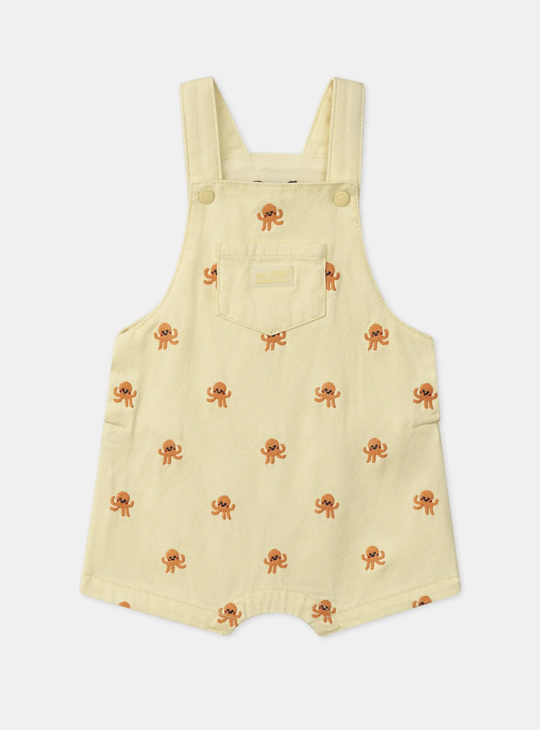 Sergent Major Ensemble, Combinaison & Salopette-Salopette short jaune poussin à broderies poulpes oranges