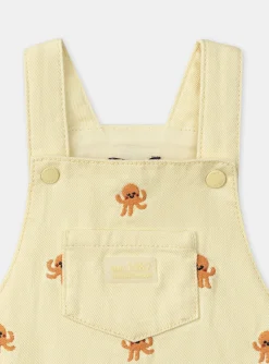Sergent Major Ensemble, Combinaison & Salopette-Salopette short jaune poussin à broderies poulpes oranges