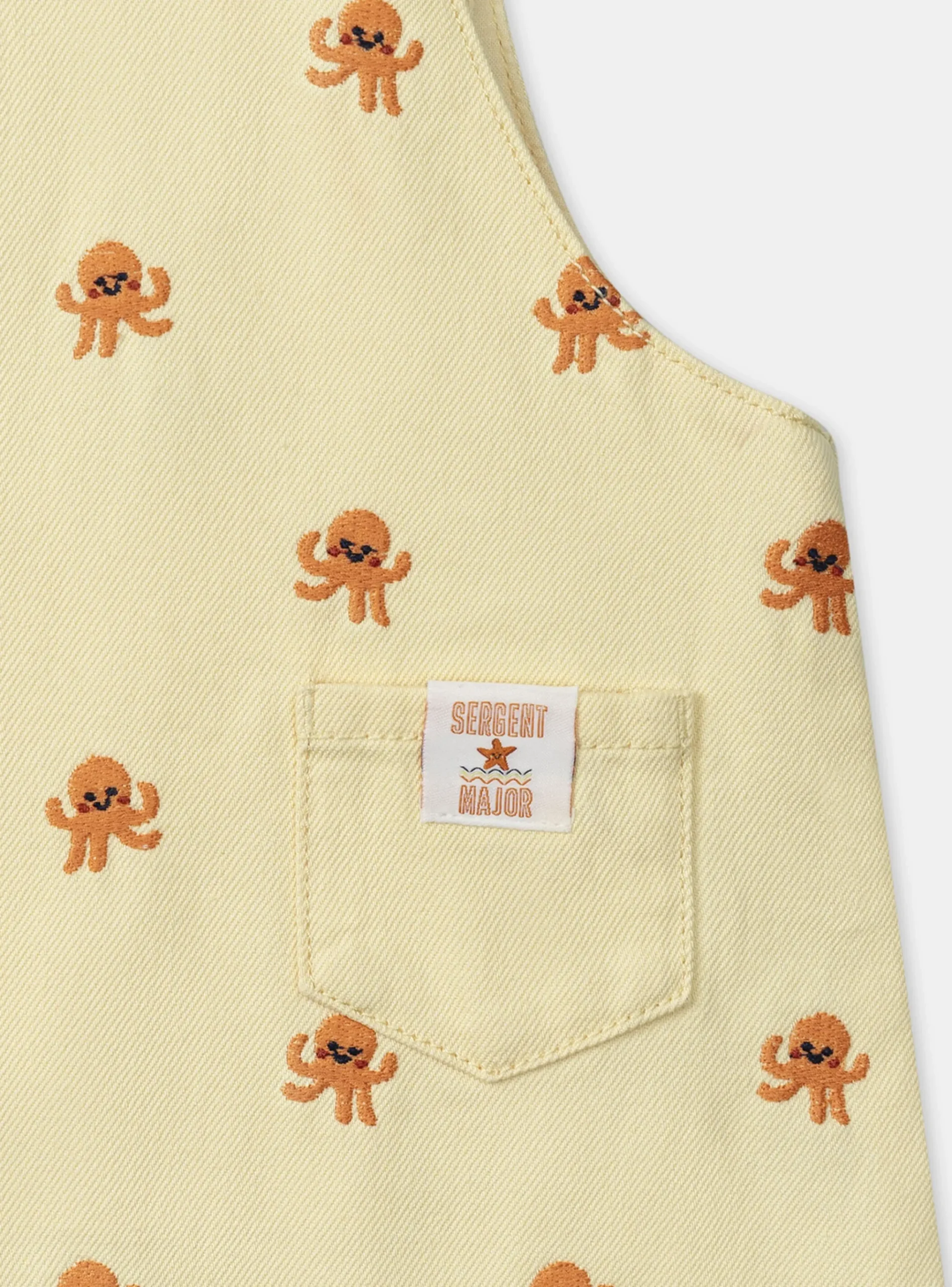 Sergent Major Ensemble, Combinaison & Salopette-Salopette short jaune poussin à broderies poulpes oranges