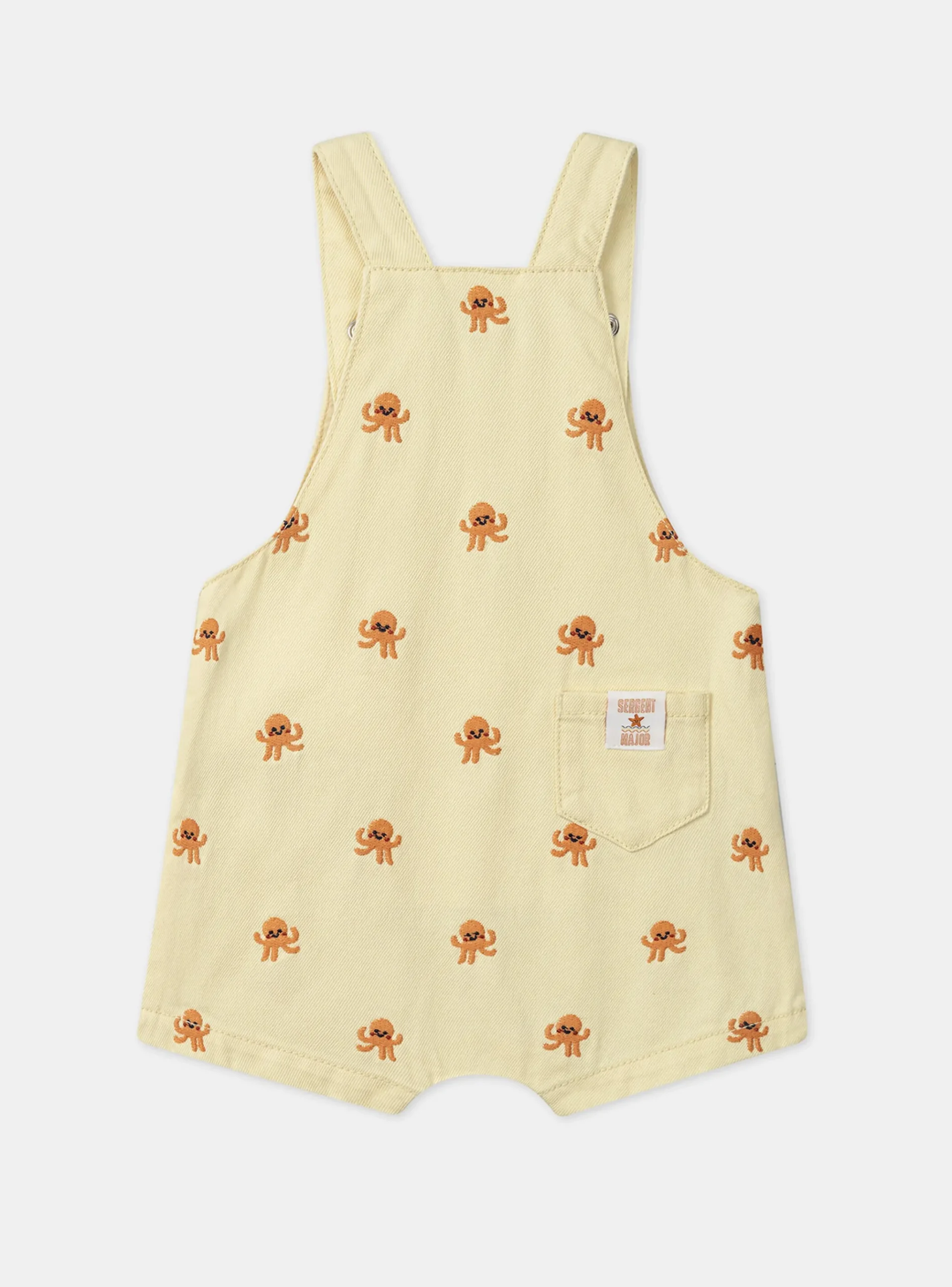 Sergent Major Ensemble, Combinaison & Salopette-Salopette short jaune poussin à broderies poulpes oranges