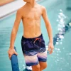 Sergent Major Maillot De Bain & Tenue De Plage-Short de bain bleu d&eacute;grad&eacute; &agrave; rayures rouge enfant gar&ccedil;on