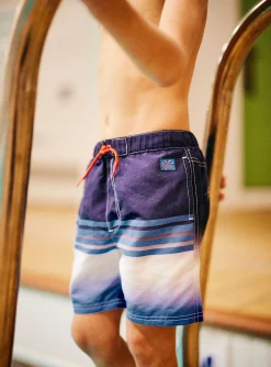 Sergent Major Maillot De Bain & Tenue De Plage-Short de bain bleu d&eacute;grad&eacute; &agrave; rayures rouge enfant gar&ccedil;on
