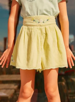 Sergent Major Jupe & Short-Short Jaune à Broderies Jaune Pâle