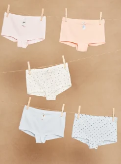 Sergent Major Sous-vêtement, Chaussette & Collant-5 shortys ciel, écru, rose et orange à imprimé curs et fleuris et motifs fées danseuses