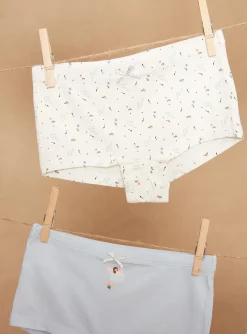 Sergent Major Sous-vêtement, Chaussette & Collant-5 shortys ciel, &eacute;cru, rose et orange &agrave; imprim&eacute; curs et fleuris et motifs f&eacute;es danseuses