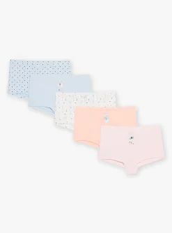 Sergent Major Sous-vêtement, Chaussette & Collant-5 shortys ciel, &eacute;cru, rose et orange &agrave; imprim&eacute; curs et fleuris et motifs f&eacute;es danseuses