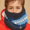 Sergent Major Bonnet, Echarpe, & Gant-Snood bleu marine et blanc en tricot