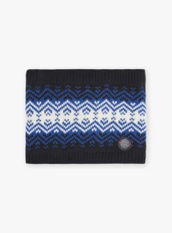 Sergent Major Bonnet, Echarpe, & Gant-Snood bleu marine et blanc en tricot