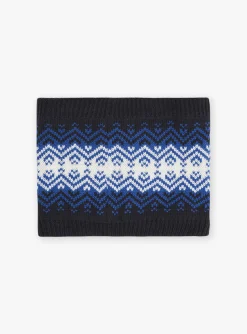 Sergent Major Bonnet, Echarpe, & Gant-Snood bleu marine et blanc en tricot