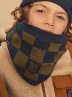 Sergent Major Bonnet, Echarpe, & Gant-Snood kaki et bleu marine en tricot