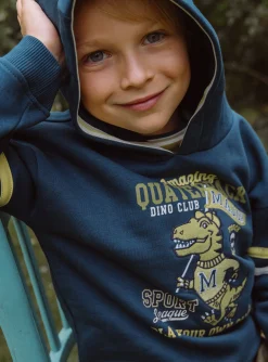 Sergent Major Pull, Gilet & Sweat-Sweat &agrave; capuche bleu p&eacute;trole et jaune