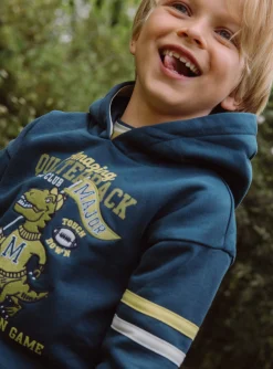 Sergent Major Pull, Gilet & Sweat-Sweat &agrave; capuche bleu p&eacute;trole et jaune
