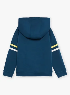 Sergent Major Pull, Gilet & Sweat-Sweat &agrave; capuche bleu p&eacute;trole et jaune
