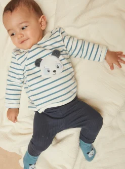 Sergent Major Tenues & Ensembles-Sweat &eacute;cru et bleu, legging bleu nuit et chaussettes bleues