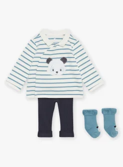 Sergent Major Tenues & Ensembles-Sweat &eacute;cru et bleu, legging bleu nuit et chaussettes bleues