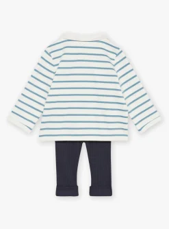 Sergent Major Tenues & Ensembles-Sweat &eacute;cru et bleu, legging bleu nuit et chaussettes bleues
