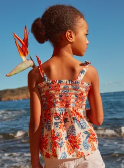 Sergent Major Blouse & T-shirt-Top smock&eacute; &eacute;cru &agrave; imprim&eacute; fleurs bleues et orange