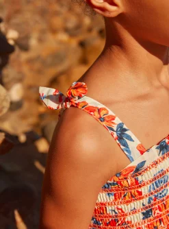 Sergent Major Blouse & T-shirt-Top smocké écru à imprimé fleurs bleues et orange