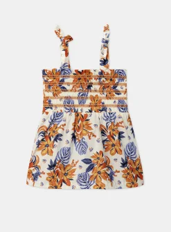Sergent Major Blouse & T-shirt-Top smocké écru à imprimé fleurs bleues et orange