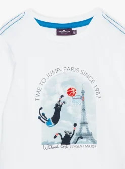 Sergent Major T-shirt & Polo-T-shirt blanc &agrave; motifs basket &agrave; Paris