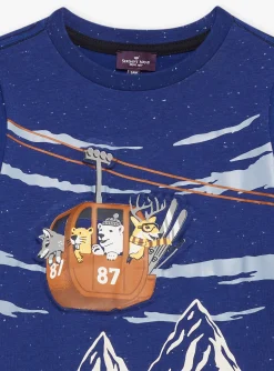 Sergent Major T-shirt & Polo-T-shirt bleu glacier &agrave; motifs montagnes et t&eacute;l&eacute;cabine