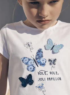 Sergent Major Blouse & T-shirt-T-shirt &eacute;cru &agrave; motifs papillons