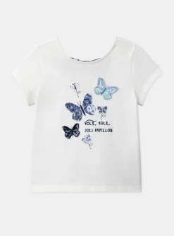 Sergent Major Blouse & T-shirt-T-shirt &eacute;cru &agrave; motifs papillons