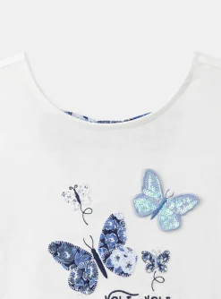 Sergent Major Blouse & T-shirt-T-shirt &eacute;cru &agrave; motifs papillons