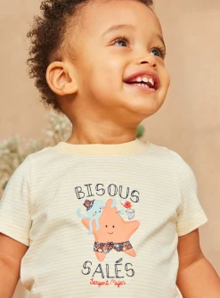 Sergent Major Chemise, T-shirt & Polo-T-shirt en jersey écru et orange à imprimé à rayures et à motifs animaux marins pastels