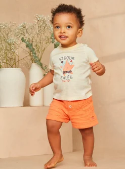 Sergent Major Chemise, T-shirt & Polo-T-shirt en jersey écru et orange à imprimé à rayures et à motifs animaux marins pastels