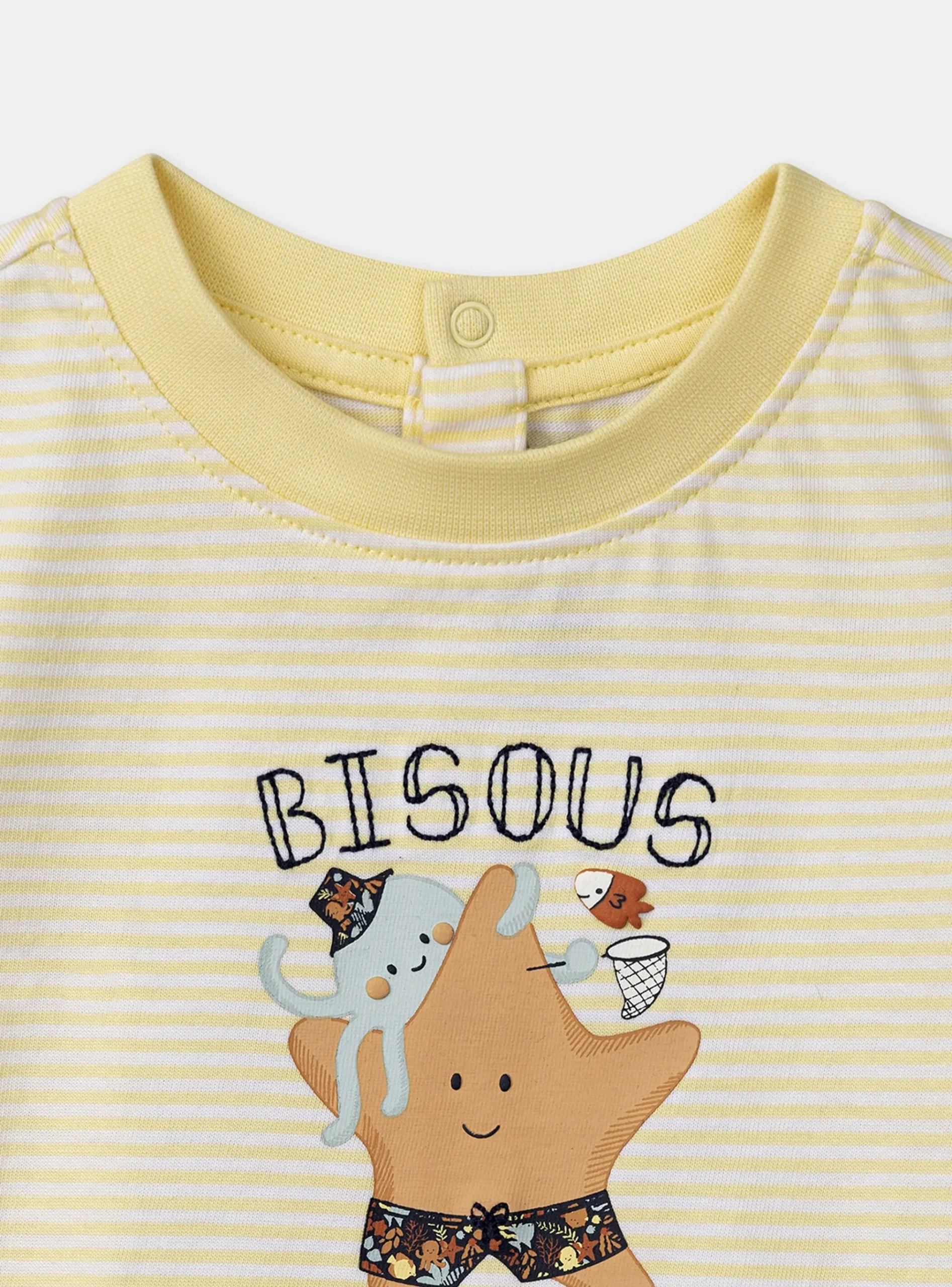 Sergent Major Chemise, T-shirt & Polo-T-shirt en jersey écru et orange à imprimé à rayures et à motifs animaux marins pastels