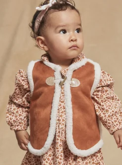 Sergent Major Pull, Gilet & Cardigan-Veste marron en daim synth&eacute;tique